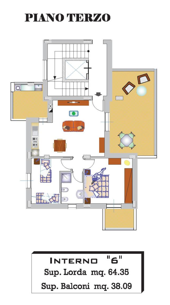 Scheda tecnica della proposta "Interno 6 Appartamento mq. 64 terrazzi mq. 38"